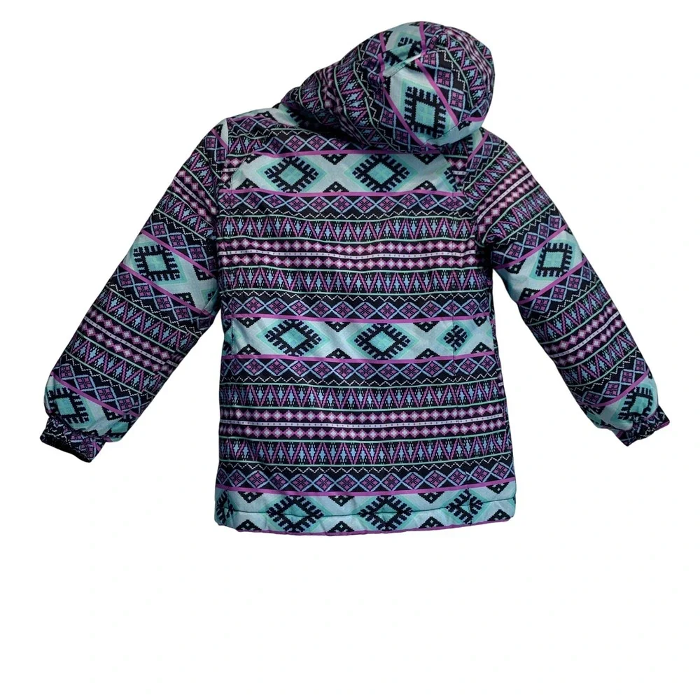 The Children's Place Girls Puffer Jacket Size M 7/8 Hooded Fair Isle Outdoor